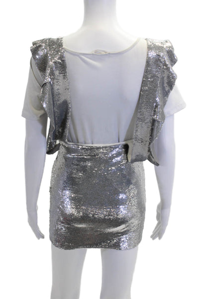 IRO Womens Sequin Ruffle Trim Overall Mini Skirt Silver Size 34