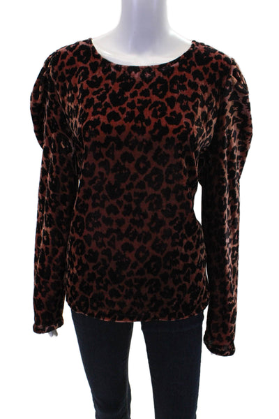 Dolan Womens Long Sleeve Scoop Neck Leopard Velvet Top Brown Black Size Large
