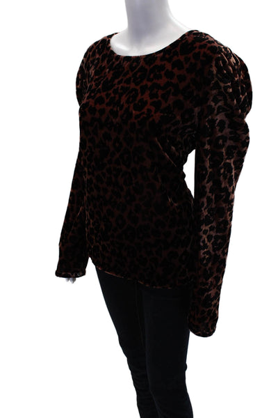 Dolan Womens Long Sleeve Scoop Neck Leopard Velvet Top Brown Black Size Large