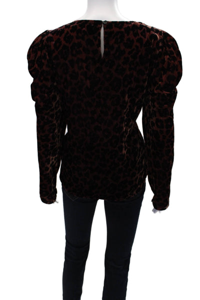 Dolan Womens Long Sleeve Scoop Neck Leopard Velvet Top Brown Black Size Large