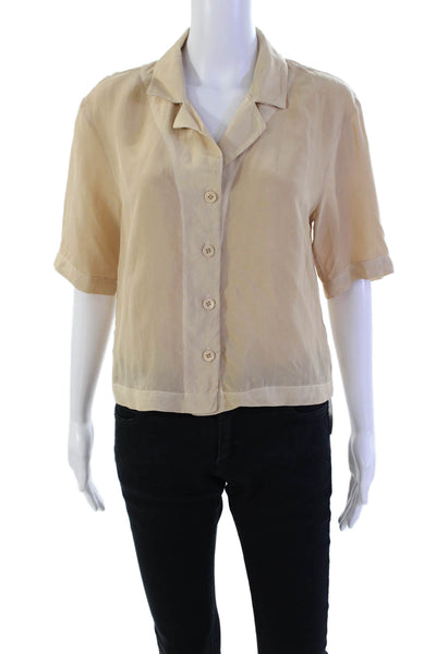 Stateside Womens Short Sleeves Button Down Shirt Sand Beige Size Extra Small