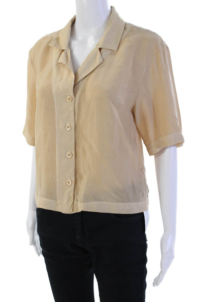 Stateside Womens Short Sleeves Button Down Shirt Sand Beige Size Extra Small