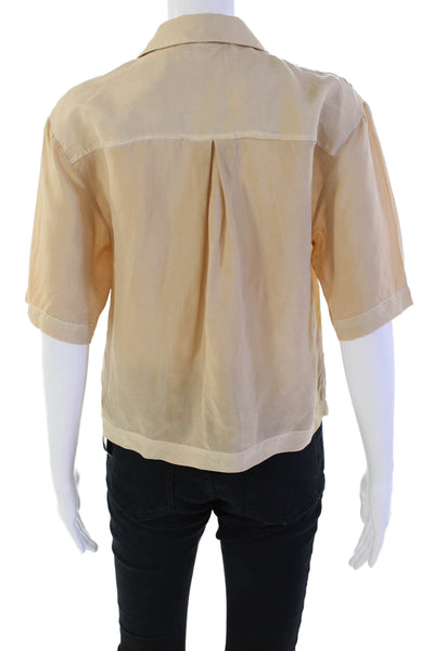 Stateside Womens Short Sleeves Button Down Shirt Sand Beige Size Extra Small