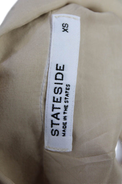 Stateside Womens Short Sleeves Button Down Shirt Sand Beige Size Extra Small