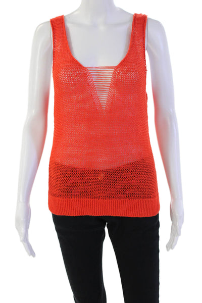 Frame Womens Linen Open Knitted Casual V-Neck Tank Top Bright Red Size M