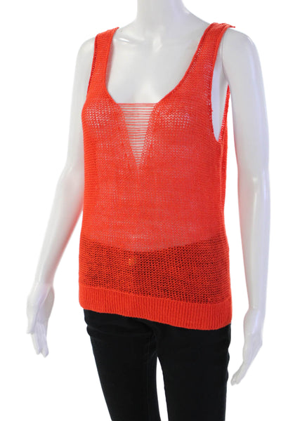 Frame Womens Linen Open Knitted Casual V-Neck Tank Top Bright Red Size M