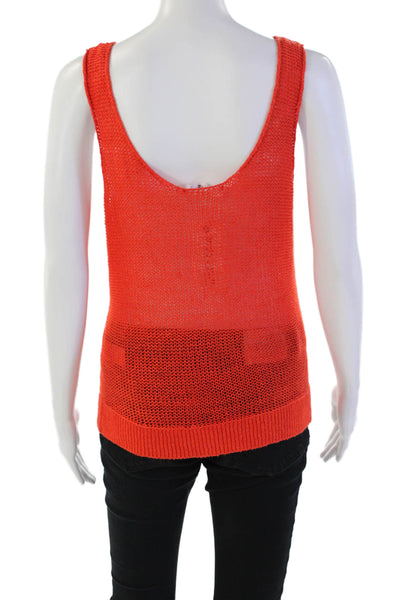 Frame Womens Linen Open Knitted Casual V-Neck Tank Top Bright Red Size M