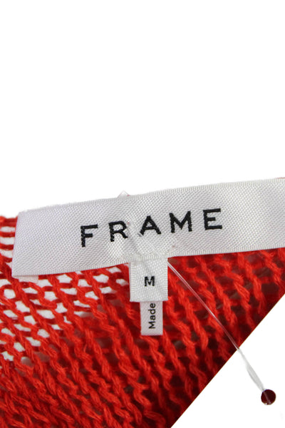 Frame Womens Linen Open Knitted Casual V-Neck Tank Top Bright Red Size M