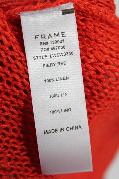 Frame Womens Linen Open Knitted Casual V-Neck Tank Top Bright Red Size M