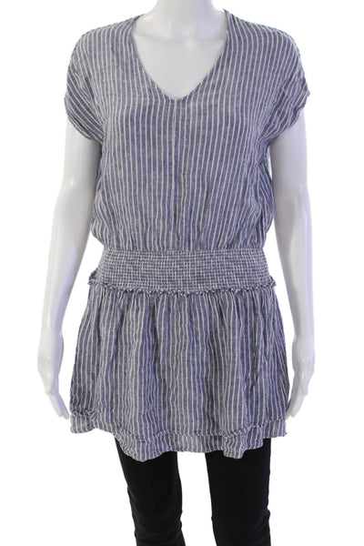Rails Womens Linen Striped Sleeveless Smocked Waist Detail Blouse Blue Size S