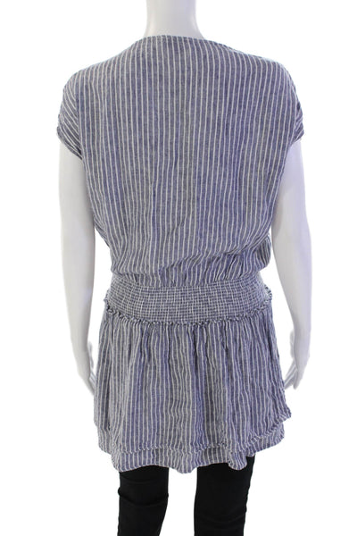 Rails Womens Linen Striped Sleeveless Smocked Waist Detail Blouse Blue Size S