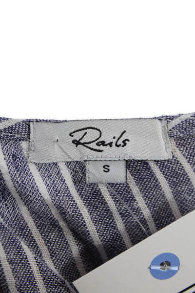 Rails Womens Linen Striped Sleeveless Smocked Waist Detail Blouse Blue Size S