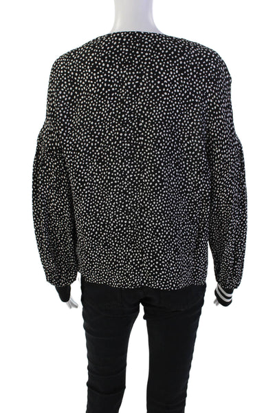 Tibi Womens Long Sleeve V Neck Dotted Blouse Top Black White Size Small