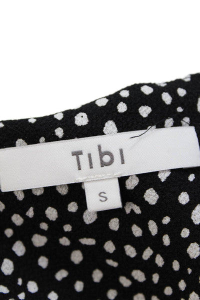 Tibi Womens Long Sleeve V Neck Dotted Blouse Top Black White Size Small