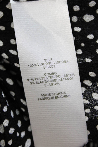 Tibi Womens Long Sleeve V Neck Dotted Blouse Top Black White Size Small