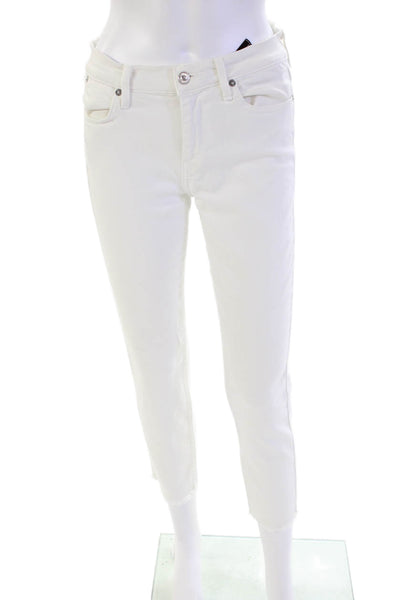 7 For All Mankind Womens Mid Rise Fringe Straight Cropped Jeans White Size 27