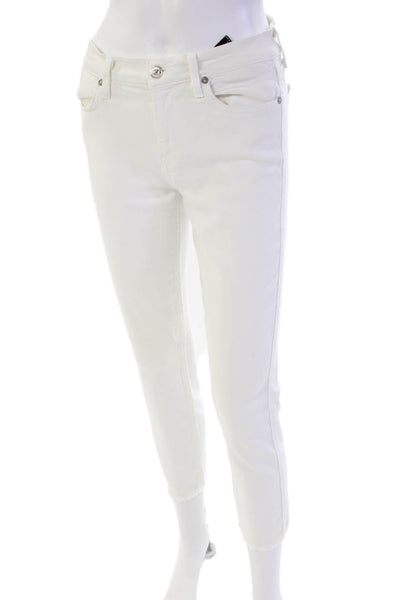 7 For All Mankind Womens Mid Rise Fringe Straight Cropped Jeans White Size 27