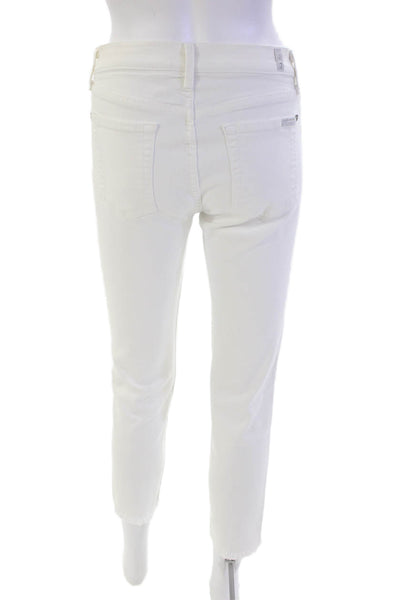 7 For All Mankind Womens Mid Rise Fringe Straight Cropped Jeans White Size 27