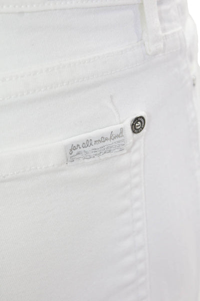 7 For All Mankind Womens Mid Rise Fringe Straight Cropped Jeans White Size 27
