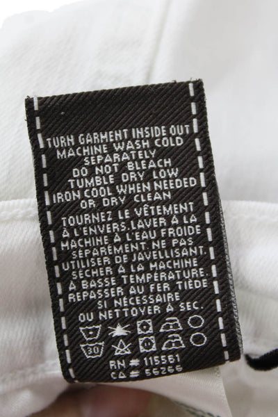 7 For All Mankind Womens Mid Rise Fringe Straight Cropped Jeans White Size 27