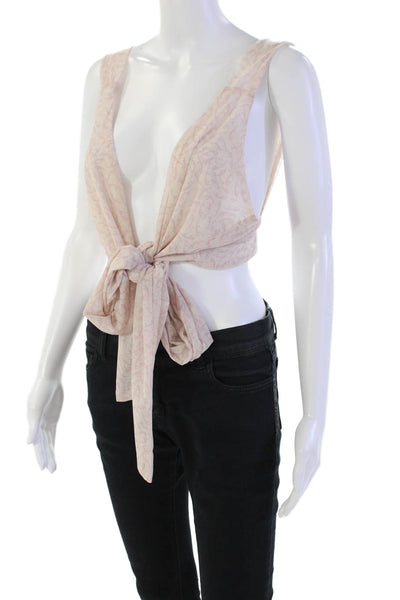 Diza Gabo Women's V-Neck Sleeveless Tie Front Printed Cropped Top Pink Size XS