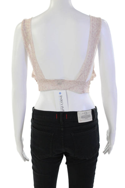 Diza Gabo Women's V-Neck Sleeveless Tie Front Printed Cropped Top Pink Size XS