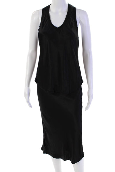 Amade Womens Textured Sleeveless V-neck Tank Top Midi Skirt Set Black Size XS