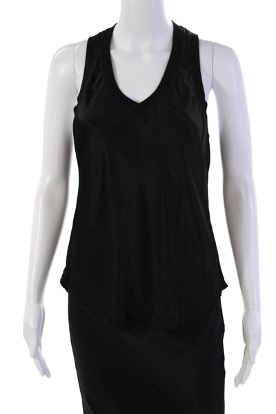 Amade Womens Textured Sleeveless V-neck Tank Top Midi Skirt Set Black Size XS
