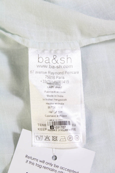 Ba&Sh Womens Ruffled Front Button Down Short Sleeves Shirt Pale Blue Cotton Sz 2