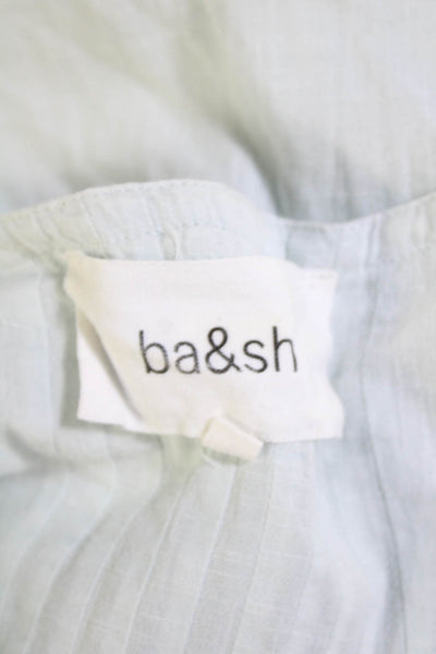 Ba&Sh Womens Ruffled Front Button Down Short Sleeves Shirt Pale Blue Cotton Sz 2