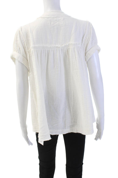 We The Free Womens Half Button Down Short Sleeves Blouse White Cotton Size Small