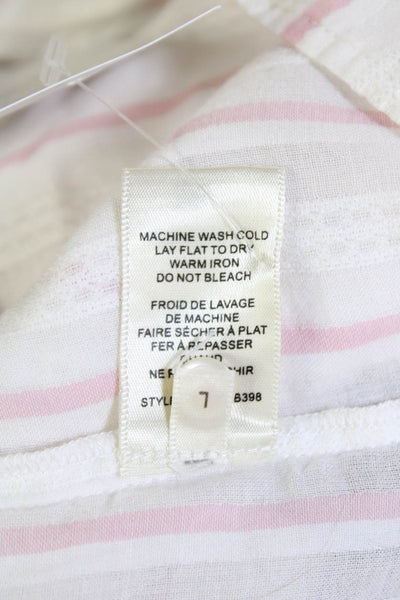 La Vie Womens Striped Button Down Long Sleeves Shirt White Pink Cotton Size Larg