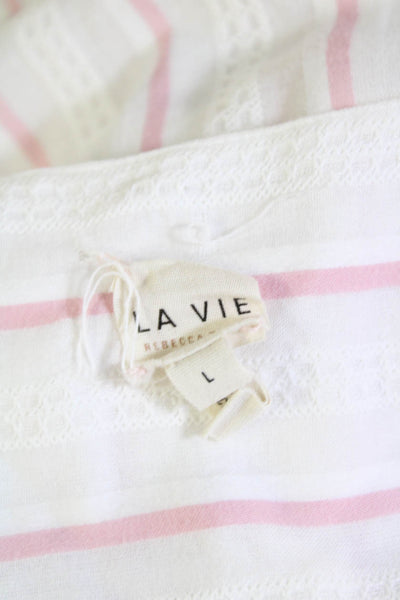 La Vie Womens Striped Button Down Long Sleeves Shirt White Pink Cotton Size Larg