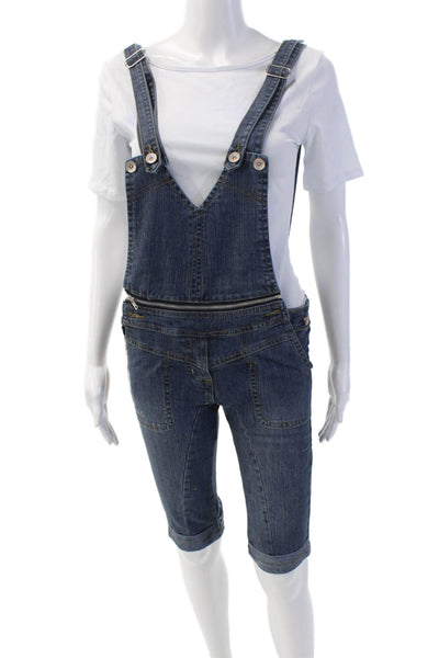 Last Girl Girls Cotton Denim Two Pocket Sleevelesss Short Overalls Blue Size M