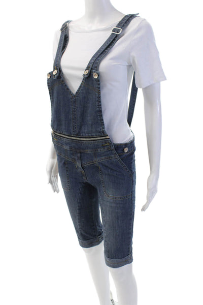 Last Girl Girls Cotton Denim Two Pocket Sleevelesss Short Overalls Blue Size M