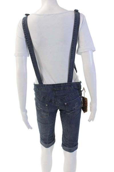 Last Girl Girls Cotton Denim Two Pocket Sleevelesss Short Overalls Blue Size M
