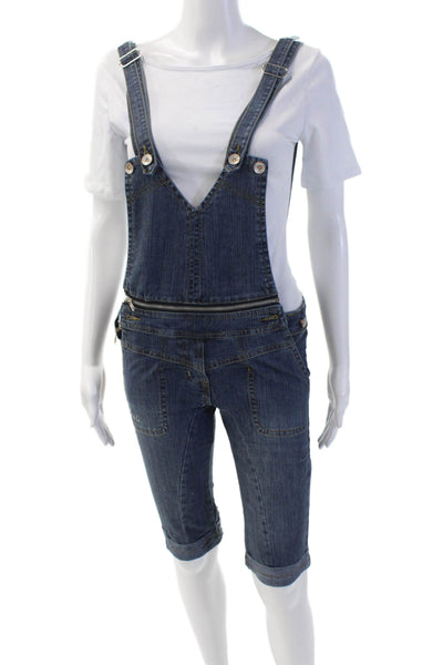 Last Girl Girls Cotton Denim Two Pocket Sleevelesss Short Overalls Blue Size S