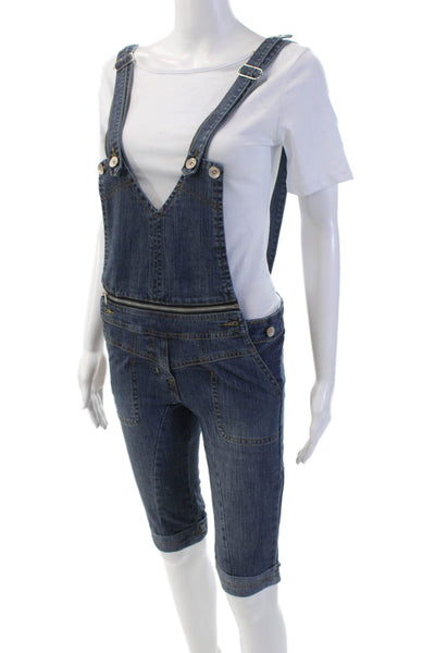 Last Girl Girls Cotton Denim Two Pocket Sleevelesss Short Overalls Blue Size S