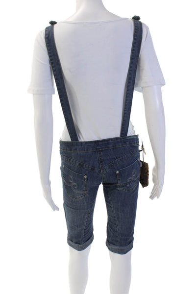 Last Girl Girls Cotton Denim Two Pocket Sleevelesss Short Overalls Blue Size S