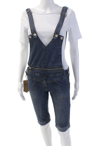 Last Girl Girls Cotton Denim Two Pocket Sleevelesss Short Overalls Blue Size L