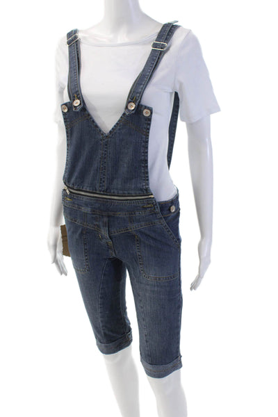 Last Girl Girls Cotton Denim Two Pocket Sleevelesss Short Overalls Blue Size L