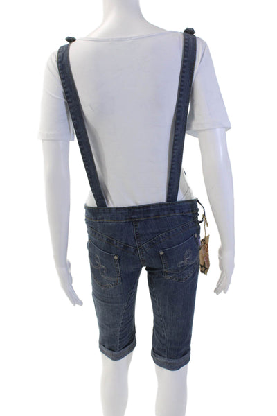 Last Girl Girls Cotton Denim Two Pocket Sleevelesss Short Overalls Blue Size L