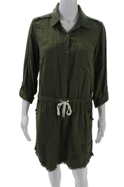 Splendid Womens Long Sleeve Button Up Drawstring Waist Dress Green Size XS