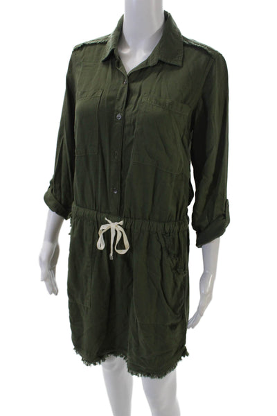 Splendid Womens Long Sleeve Button Up Drawstring Waist Dress Green Size XS