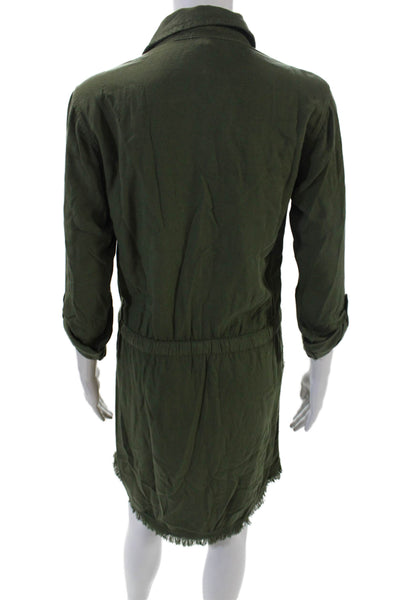 Splendid Womens Long Sleeve Button Up Drawstring Waist Dress Green Size XS