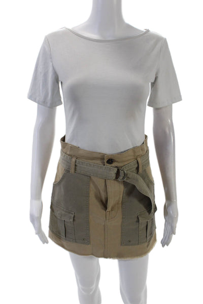 Frame Womens Cotton Raw Hem Colorblock Belted Mini Skier Beige Size 25