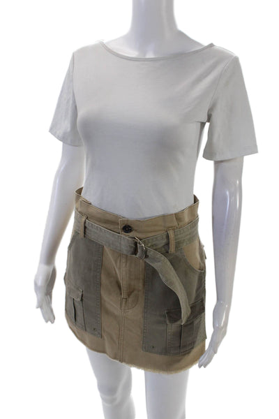Frame Womens Cotton Raw Hem Colorblock Belted Mini Skier Beige Size 25