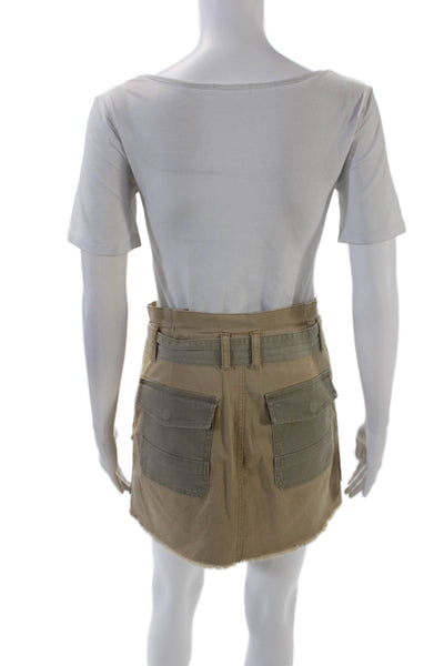 Frame Womens Cotton Raw Hem Colorblock Belted Mini Skier Beige Size 25