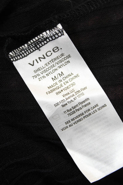 Vince Womens Long Sleeve Ribbed Sheer Casual Cropped Top Solid Black Size M