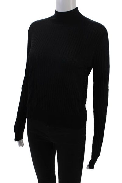Vince Womens Long Sleeve Ribbed Sheer Casual Cropped Top Solid Black Size M